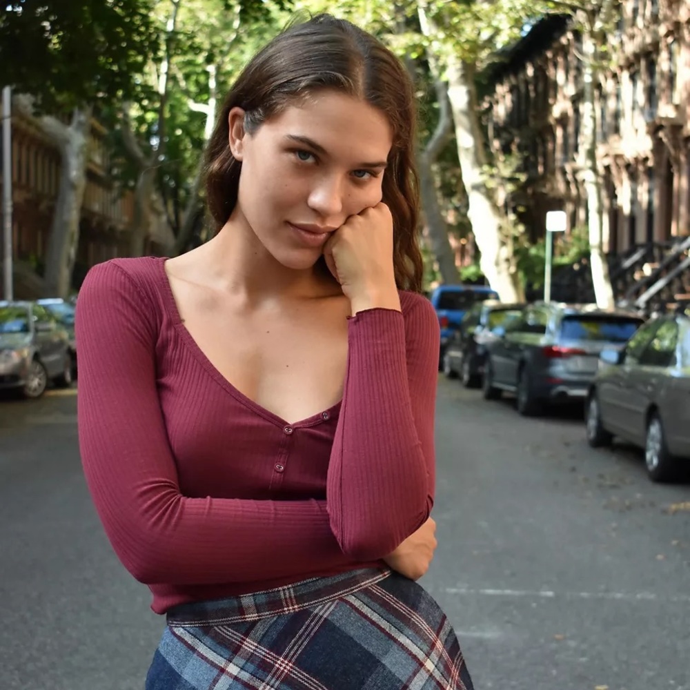 Urban Outfitters Ribbed Fitted Henley Top